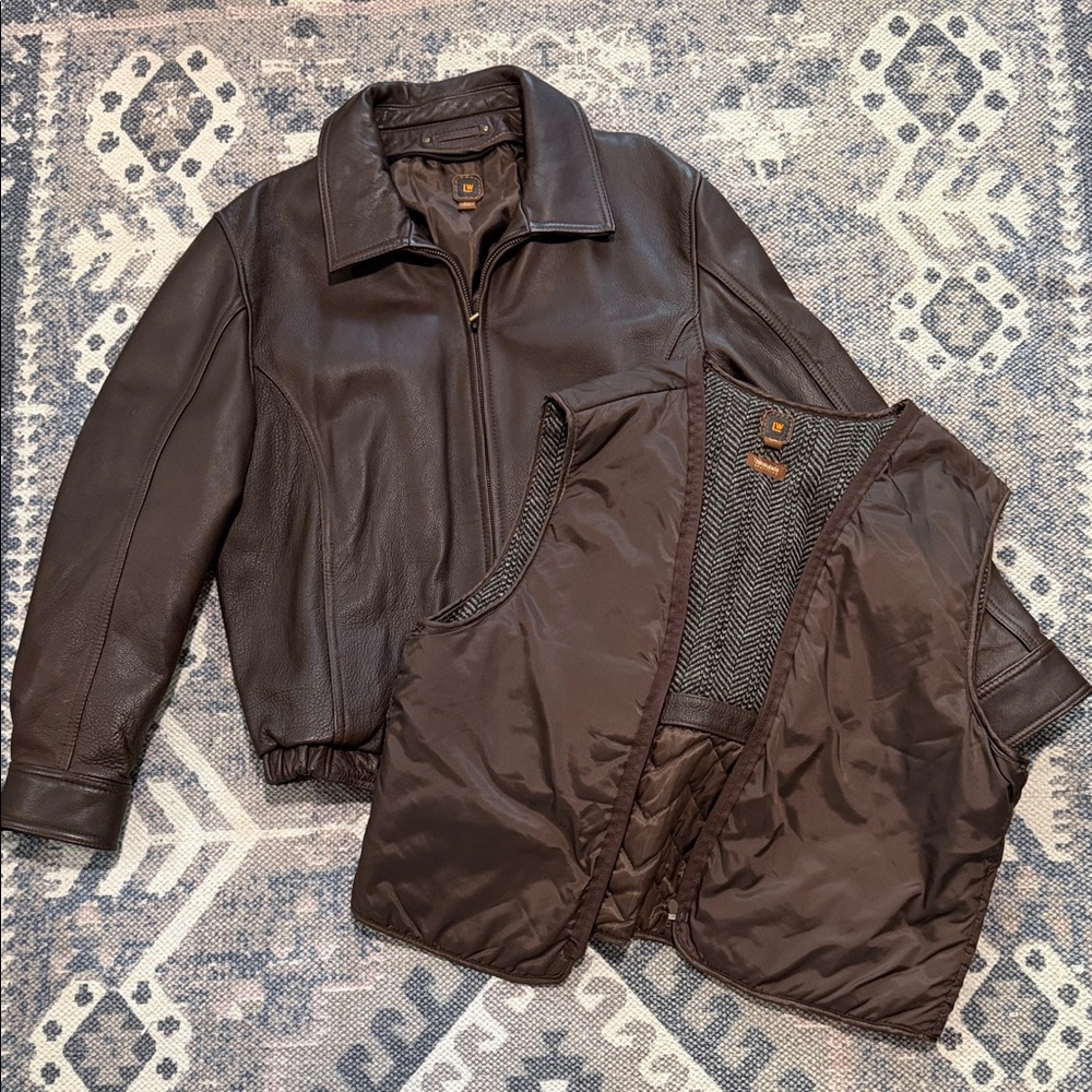 Wilsons Leather Dark Brown Bomber Jacket with removable Vest liner